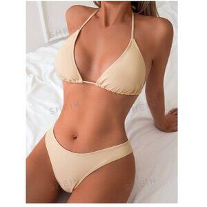 NWT SHEIN Women's Halter Top Bikini in Apricot Beige Color and Size Small
